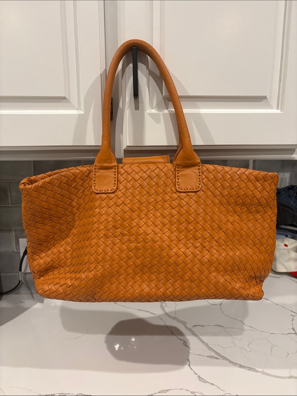 Donald J. Pliner Woven Leather Tote in Cognac Orange